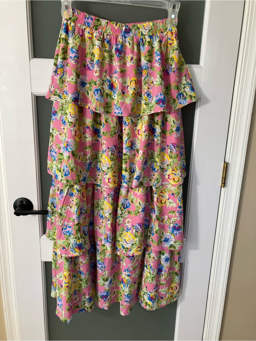 Listicle Flower Tier Maxi Skirt in Fuchsia Pink with Side Slit - Small
